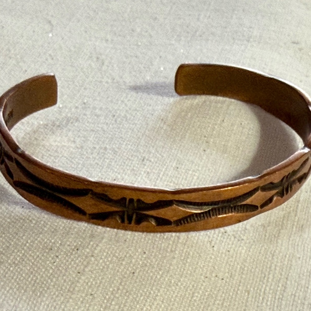 Native American Copper Cuff Bracelet Stamped Nora